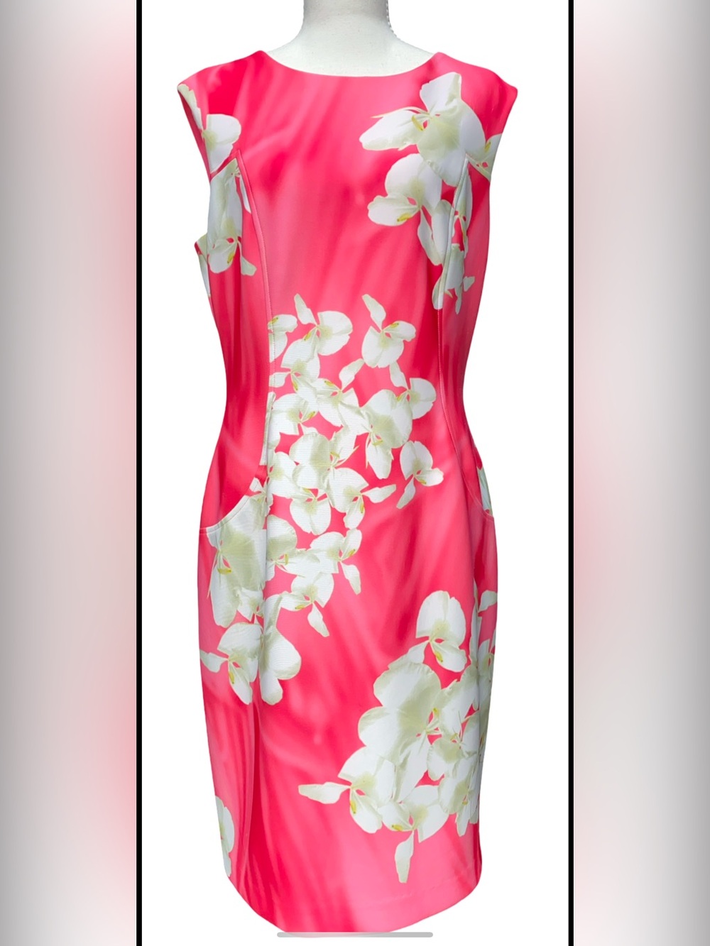 Tommy Hilfiger Women’s Size 12 Pink Floral Sheath Dress Sleeveless Zip Back - Picture 5 of 5